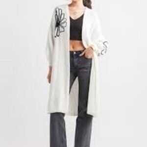 Rachel Zoe Los Angeles New York FLOWER LONG SLEEVE CARDIGAN open jacket  knit bl
